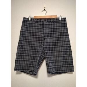 Greg Norman Black White Plaid Golf Walking Flat Front Pockets Shorts Size 32
